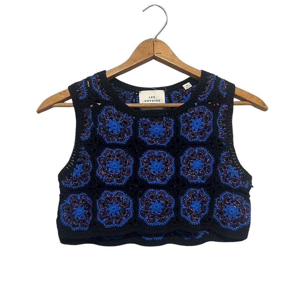 Les Coyotes de Paris Kim Flower Crochet Vest CROP Short Sweater XS